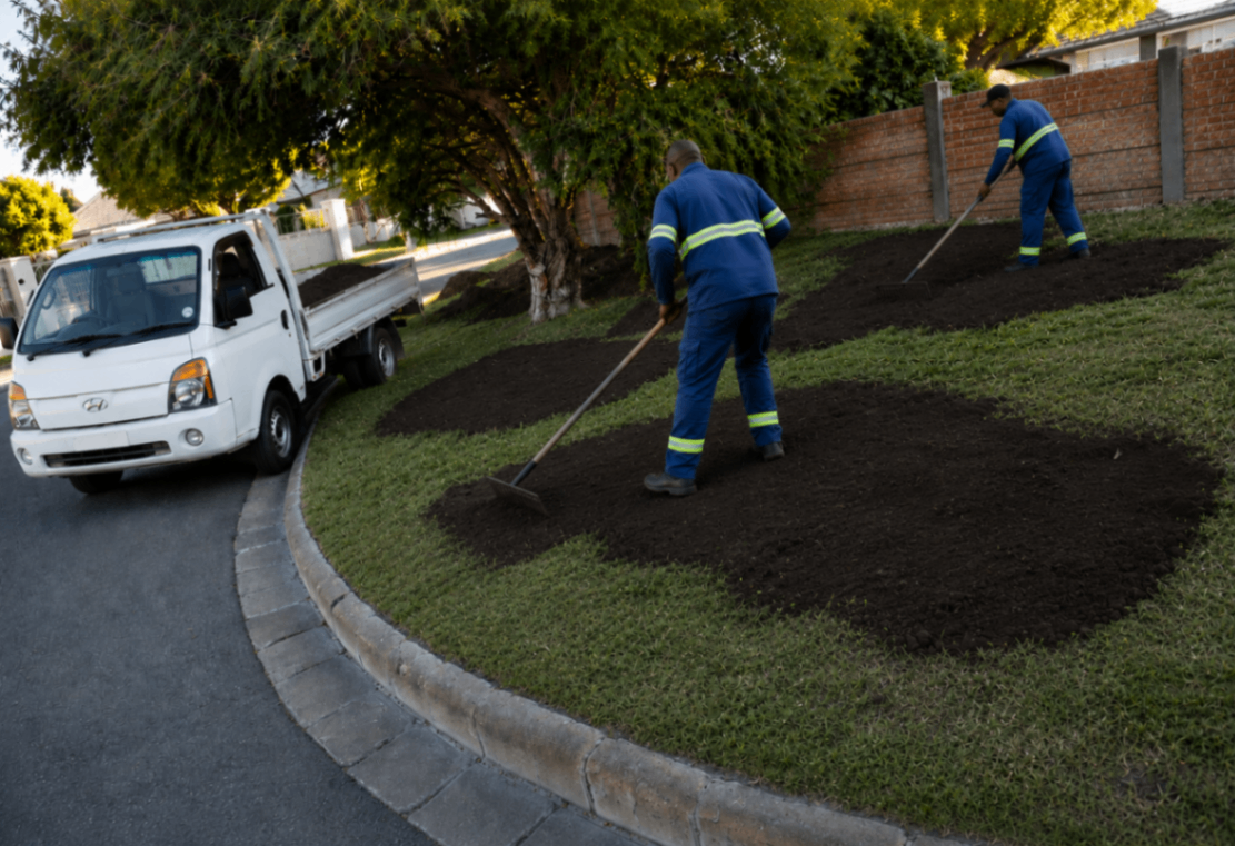 Lawn Dressing Cape Town — Step 2 — Spreading & raking evenly across the lawn